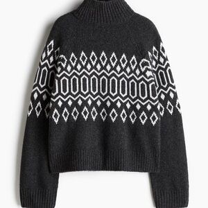 H&M Black and White Geometric Turtleneck Sweater